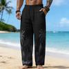 New Men’s All-season Loose-fit, Breathable Hawaiian-print Linen Casual Beach Trousers