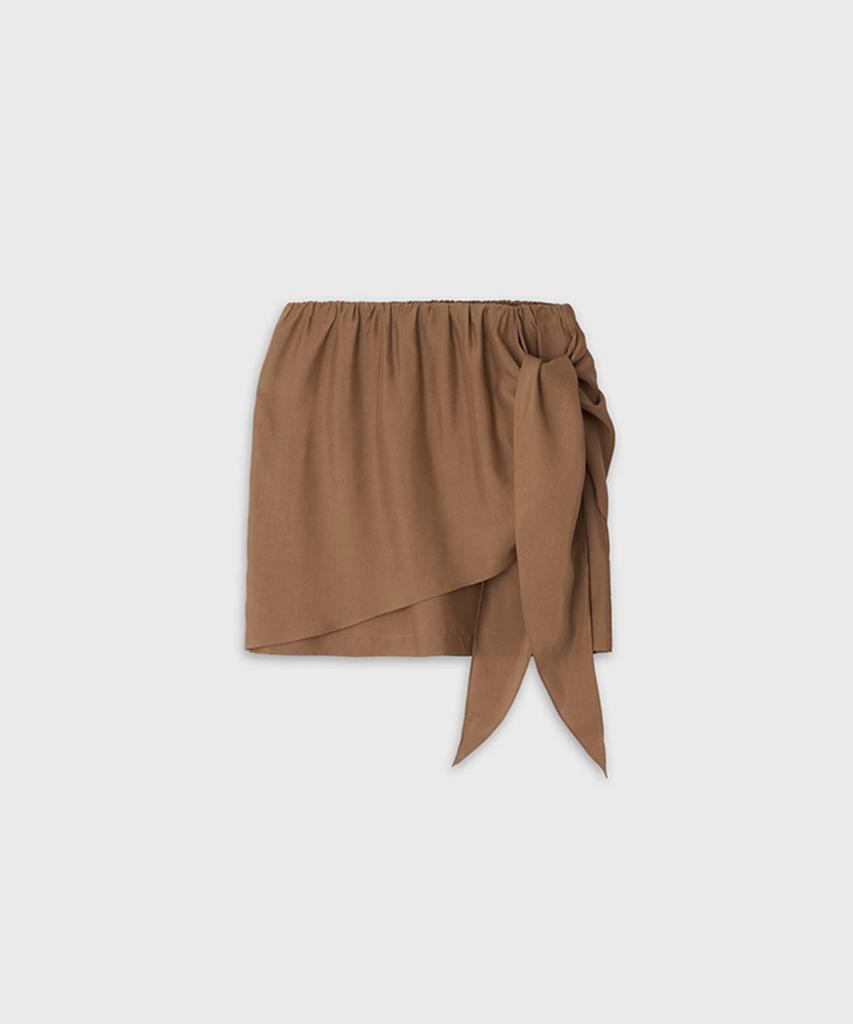 Deolum Overlay Knot Skirt_Brown
