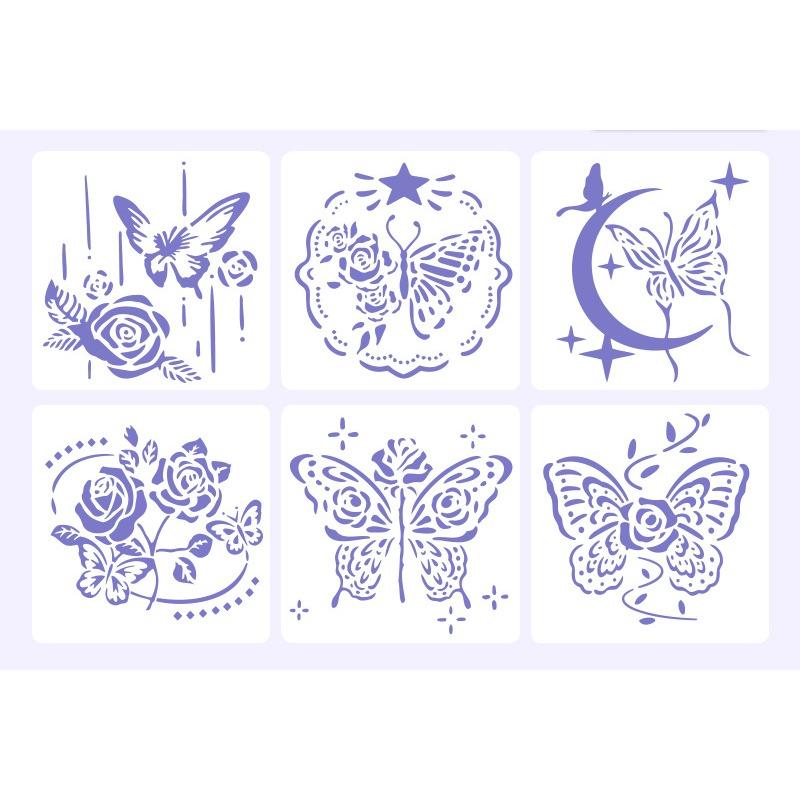 6pcs/set Floral Butterfly Stencil Templates for Scrapbook Wall Small Creative Design DIY Decor Stencils for Painting and Decor