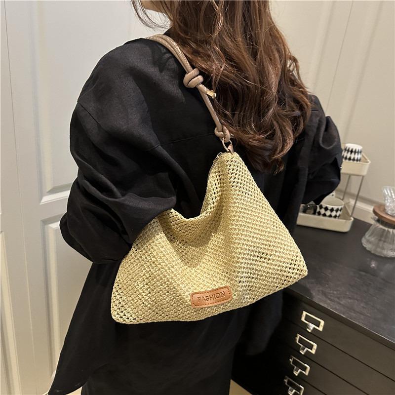 Summer lightweight casual weaving versatile simple solid color beautiful single shoulder underarm tote bag women