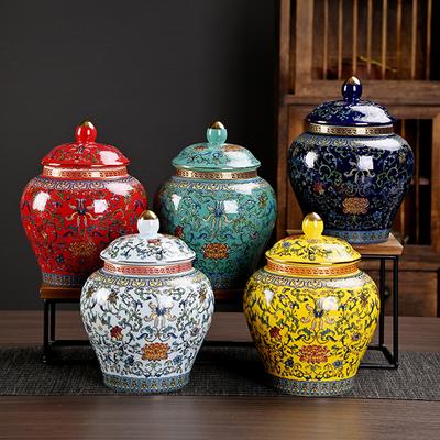 Color Esmalte Tarro de Cerámica General para Almacenamiento Tarro de Té con Tapa Tarro Sellado de Gran Capacidad Adorno para Sala de Estar Jarrón Antiguo Decoración del Hogar