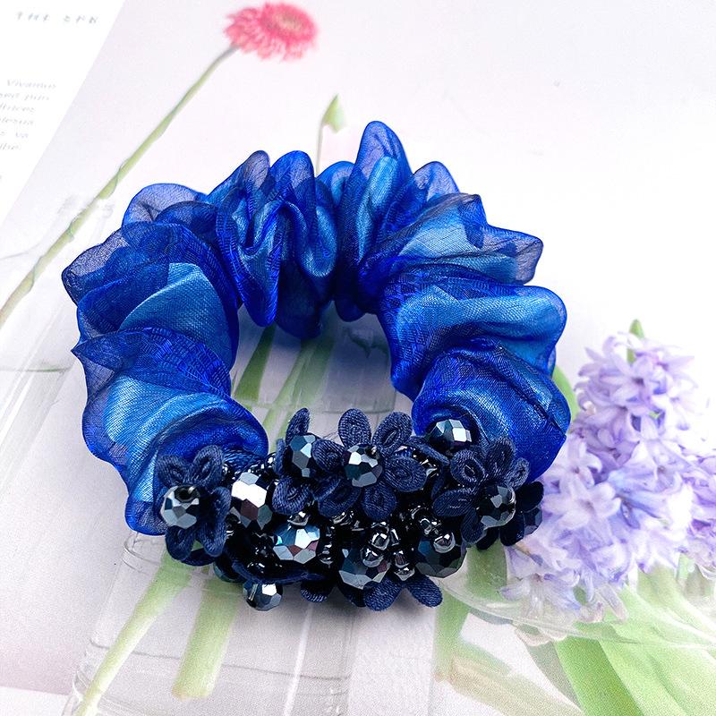 Korean Version of The Organza Hair Band Temperament Headband Female Rubber Band Ponytail Female Hair Accessories Crystal Floral Hair Band