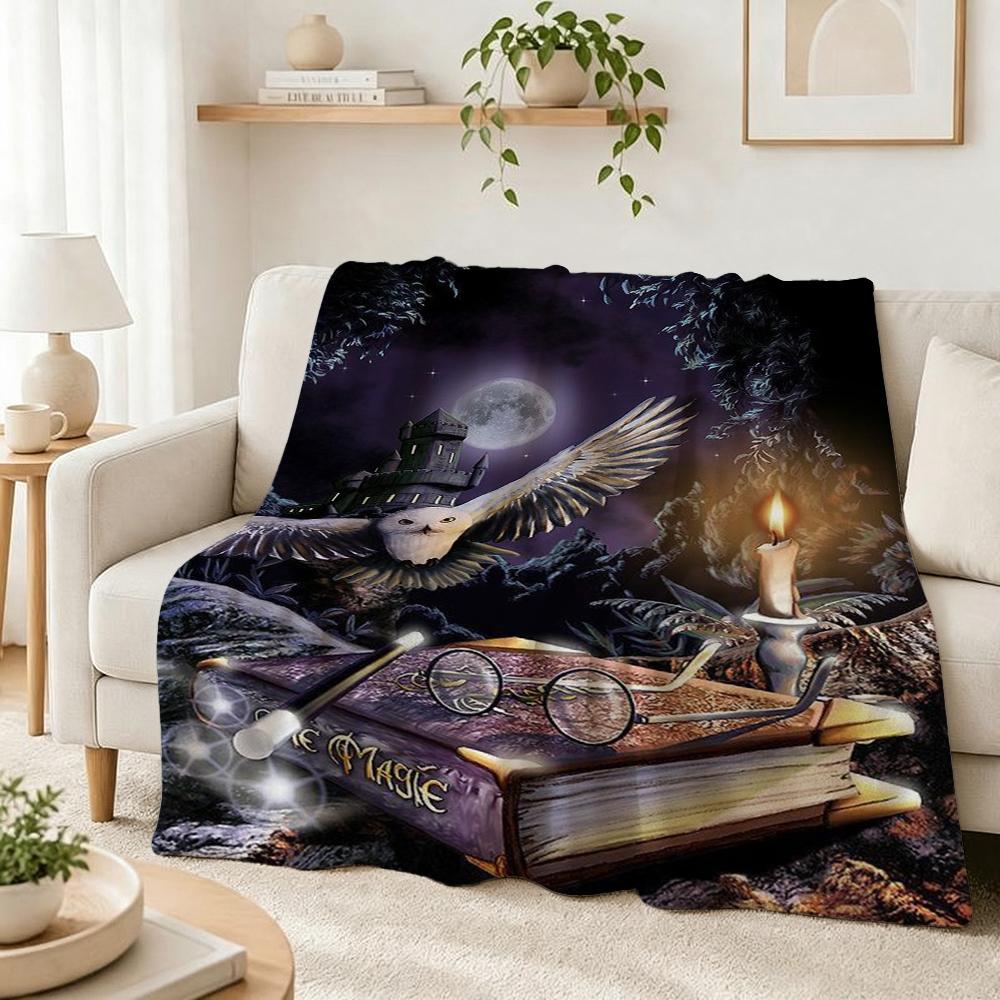 Wizard'S Magical Night Pattern Theme Flannel Blanket Suitable For All Seasons For Living Room Bedroom Gaming Room Lightweight Home Decor