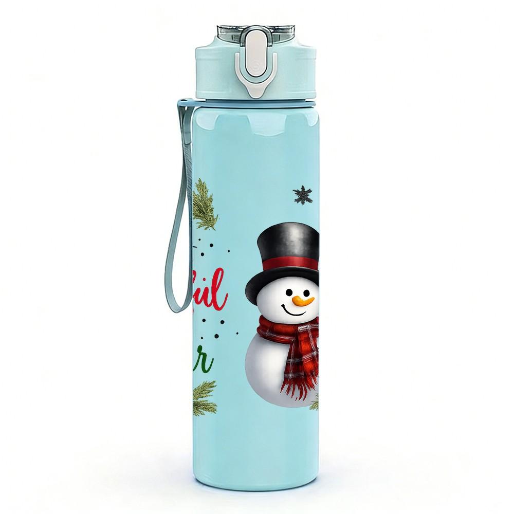 1PC Christmas Snowman Winter Pattern 750ml Color Plastic Sports Water Bottle Leakproof Flip Straw Lid Suitable for Sports Office Home Use