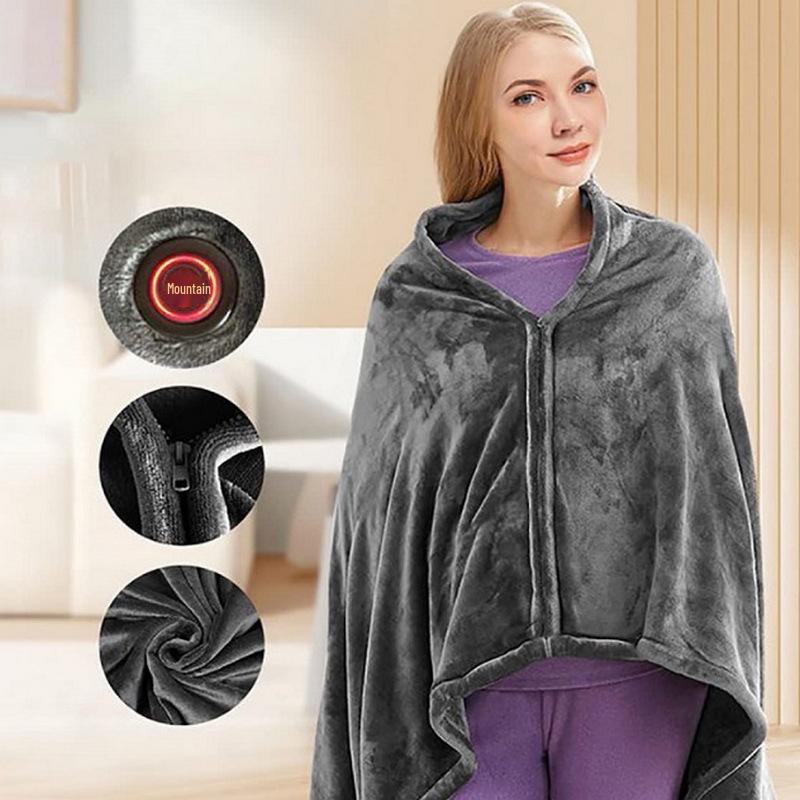 Portable Electric Heated Shawl Blanket with Plush Fleece for Office or Nap