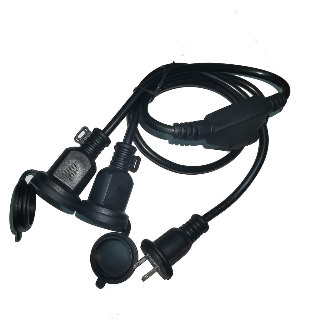 GJWLaie 1m Rainproof Extension Cord, 15A, 125V, 2-Way or 3-Way, Cross-Shaped, for Indoor, Outdoor, and Office Use, with Waterproof Cap, Waterproof