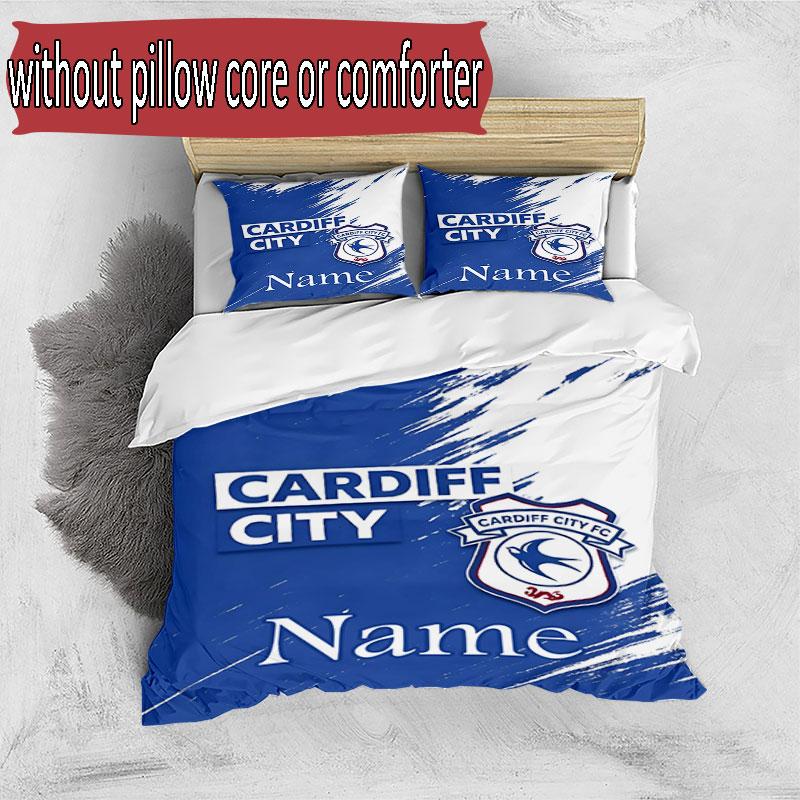 3pcs Duvet Cover Set (1*Duvet Cover + 2*Pillowcase, Without Core), Custom Name Cardiff City FC Pattern Bedding Set, Home Bedroom Decor Gift