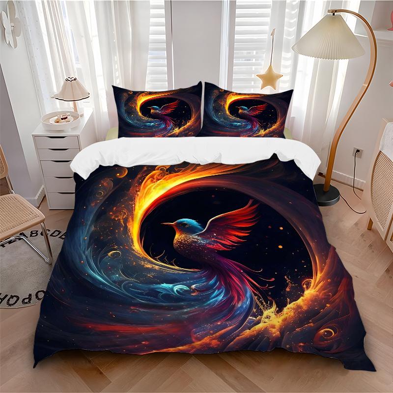 3pcs Phoenix Rising Pattern Bedding Three-Piece Set (1 Cover + 2 Pillowcases, No Fillings), This Printed Bedding Set Is