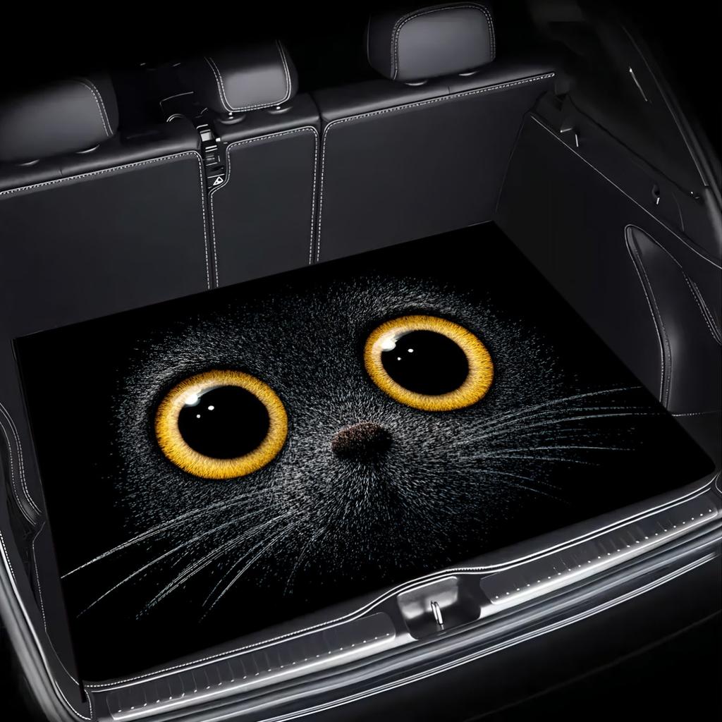 1Pcs Golden Big-Eyed Black Cat Car Trunk Mat with Anti Slip Cargo Liner Waterproof Rear Storage Protector Floor Mat for SUV Seda