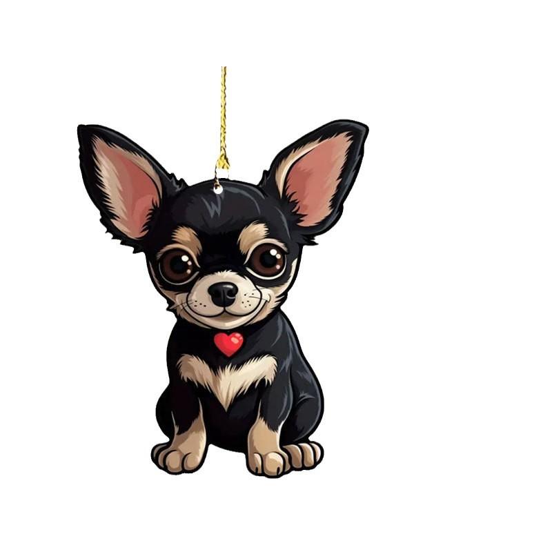 Cute Car Pendant Chihuahua Dog Transparent Acrylic Pendant Holiday Gift Backpack and Keychain Pendant 8cm