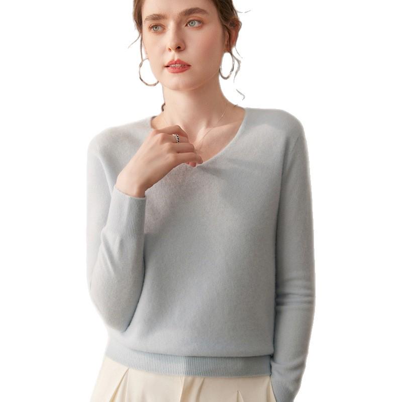 Women's Cashmere V-Neck Solid Color Soft Loose Sweater - Autumn/Winter New Arrivals