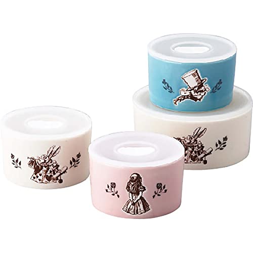 

Macmillan Alice (Alice in Wonderland) Microwave Pack Storage Containers/Canisters, 4-Piece Set (3 x 10cm Diameter, 1 x 13cm Diameter), Microwave Safe,