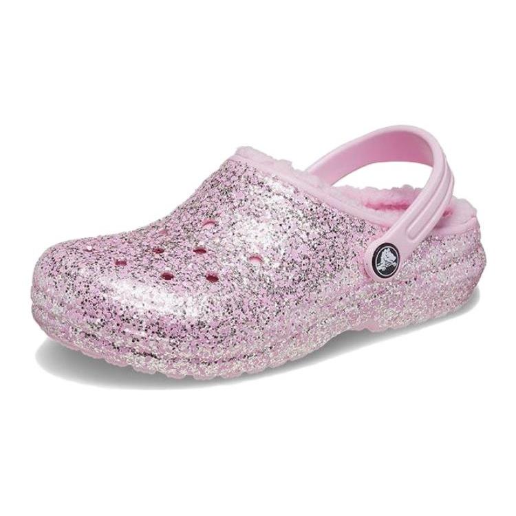 (GS) Crocs Classic Lined Glitter Clogs Pink Kids 207462-6S0 EU 34-35