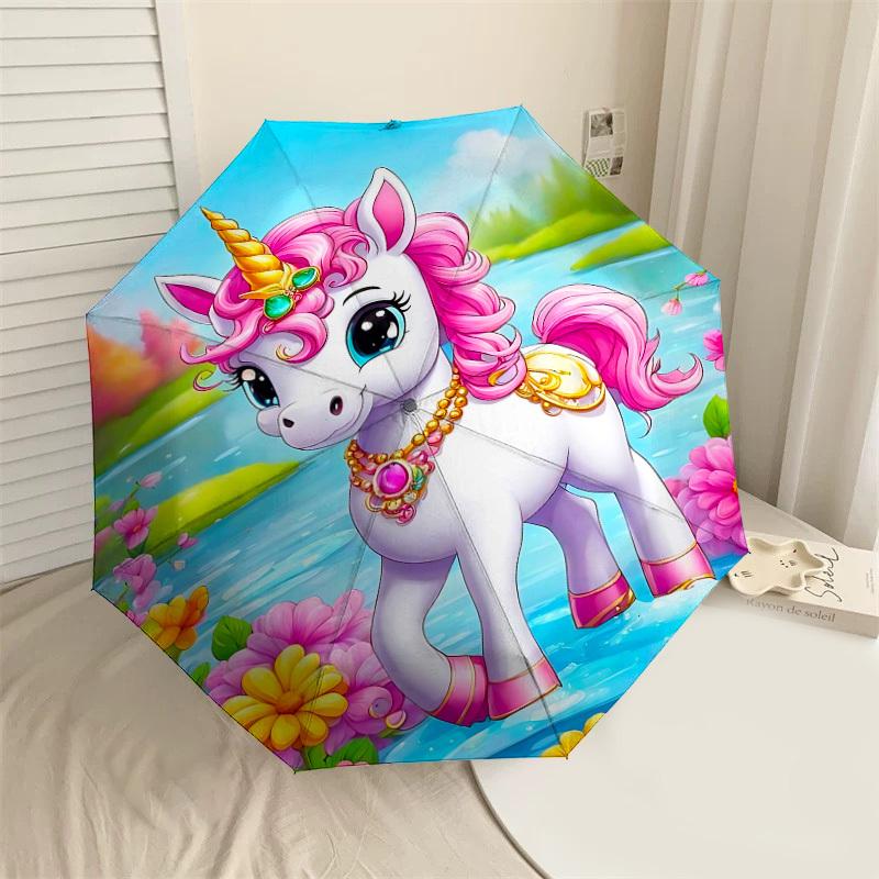 

1PC unicorn flowers Automatic Open/Close Umbrella with Windproof, 8-Rib Sturdy Canopy, Durable Ribs, Fashionable Design1353A