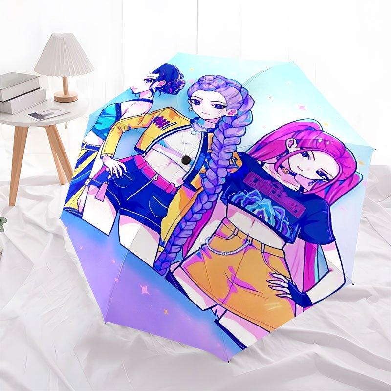 1pz Ombrello K-POP hunter X con Apertura/Chiusura Automatica, Design Pieghevole a Tre Pieghe Conveniente, 8 Stecche in Ferro - per Uso Esterno Quotidiano, Viaggio A47