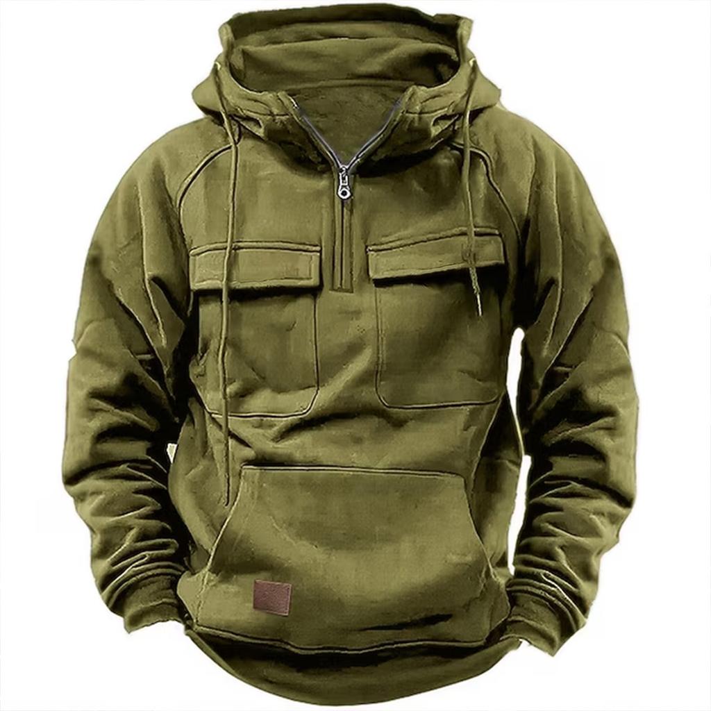 Spring and Autumn Men's Hoodie Zipper Multi Pocket Hoodie Sports and Leisure with Velvet