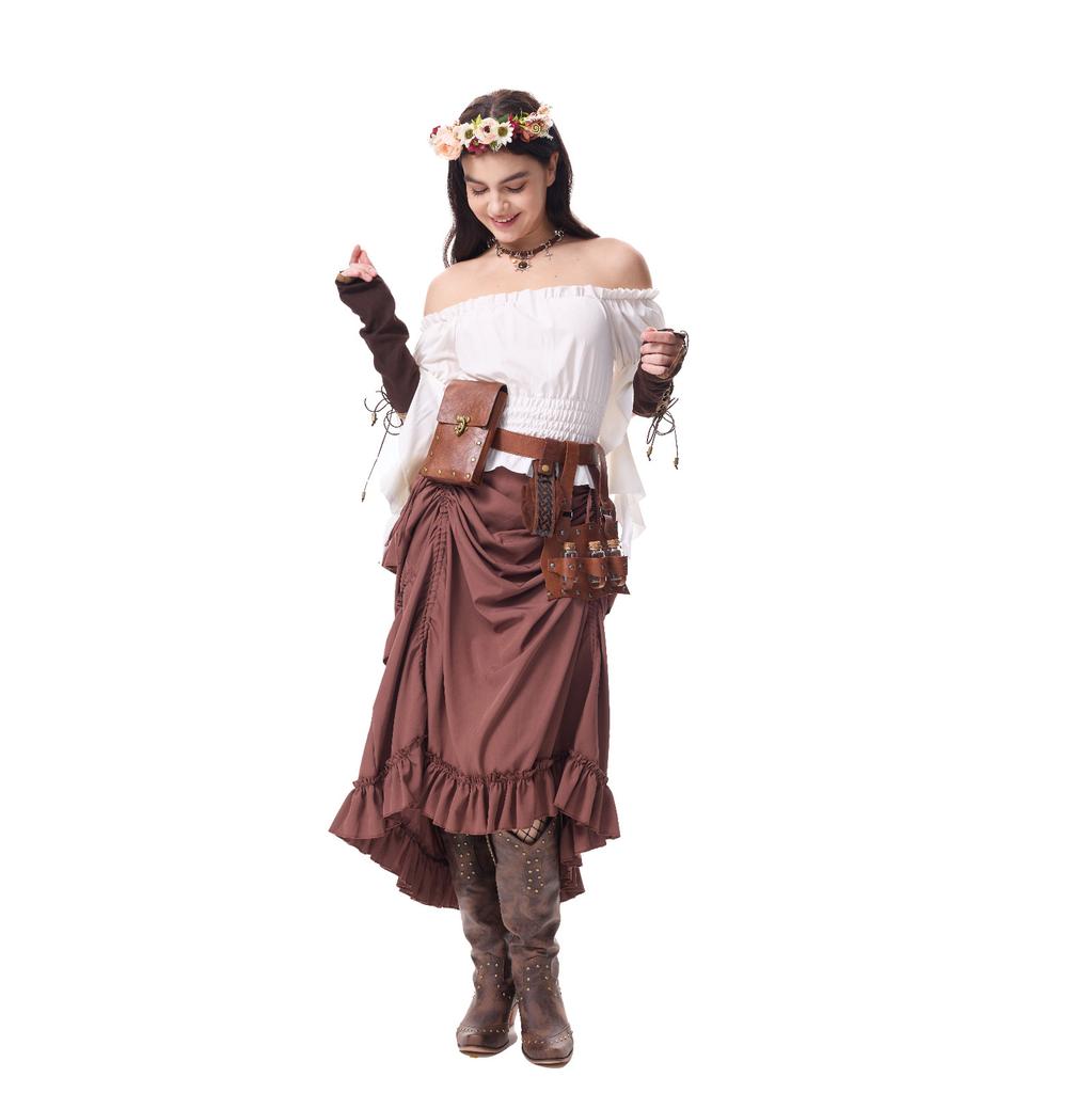 Women's Costume Off Shoulder Top Irregular Skirt Vintage Outfit With Decoration