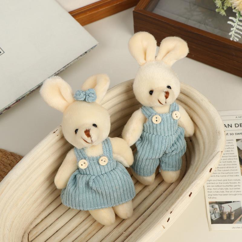 Cute Cartoon Wear Clothes Bear Rabbit Plush Toy Stuffed Doll Pendant Keychain Backpack Hanging Decoration Couple Gifts