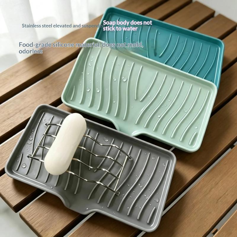 Silicone Draining Soap Holder With Stainless Steel Rack Perfect For Kitchen Sink Bathroom Countertop Daily Use