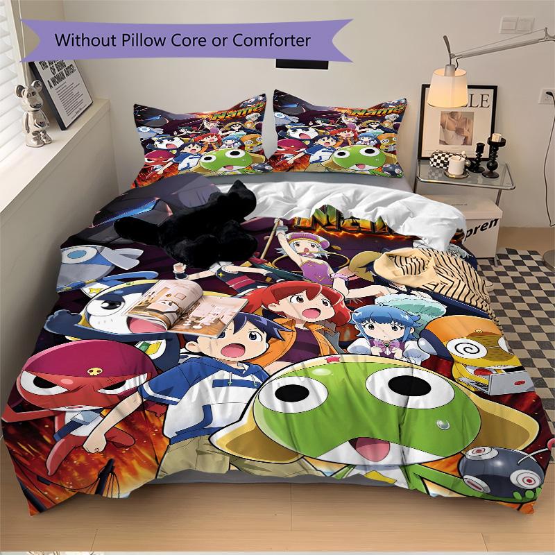 Custom Name Keroro Gunso Anime Characters Print 3Pcs Bedding Set Duvet Cover With 2 Bedro Pillowcase Home Birthday Gift