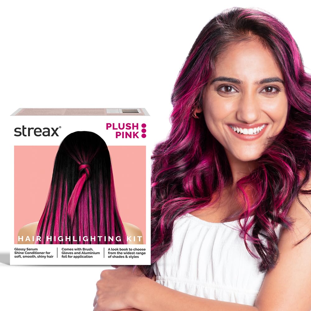 Streax Hair Colour Highlight Kit Pink Hair Colour Plush Pink Pack of 1 Enriched With Walnut Argan Oil