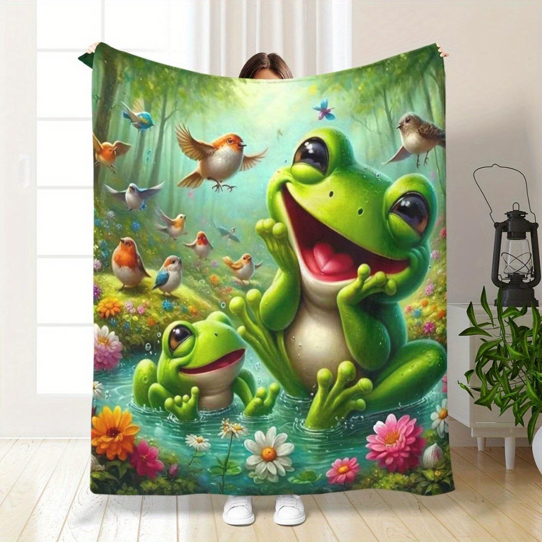 

Peacock and Frog Pattern Flannel printed blanket suitable for all seasons suitable for living room office sofa and travel 75x90cm
