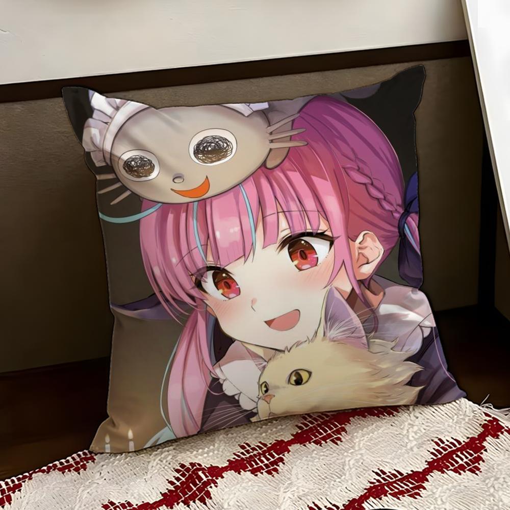 HHololive MMinato Aqua Cushion Cover Reversible Soft Durable Pillow Cover Home  Car MultiScene Use for Daily Comfort