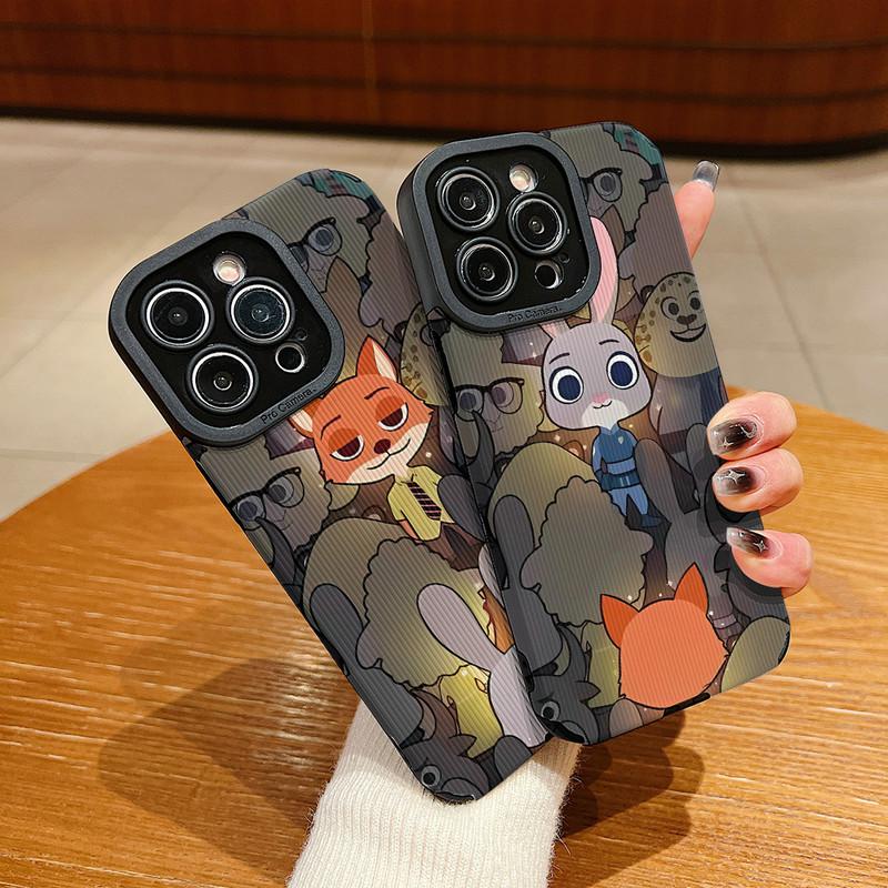 Vertical Grain Leather Cartoon Couple Nick Judy Zootopia Printed Soft Silicone Phone Case Back Cover with Camera Lens Full Protection for Samsung