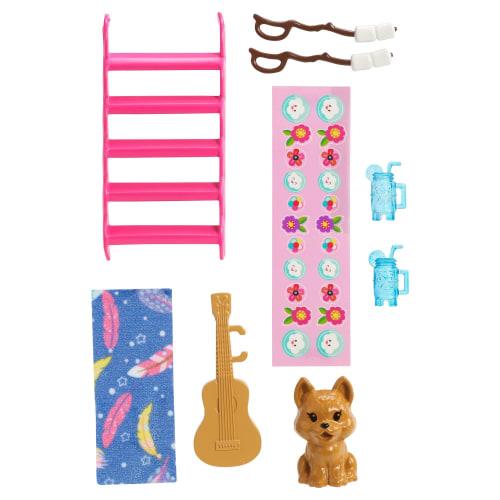 Barbie [Nur online] Chelsea und eine lustige Campinggitarre und ein Set süßer Autos und Anhänger (mit Puppe) [Anziehpuppe] [ab 3 Jahren] FXG90