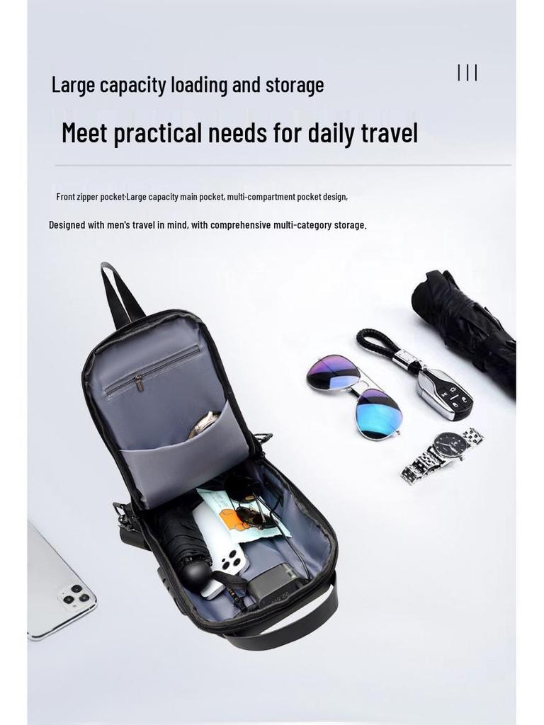 Herren Colorblock USB Brusttasche: Zahlenschloss, Handy-Umhängetasche, Fahrradrucksack