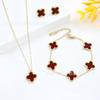 13mm Lucky Clover Floral Set Necklace Bracelet Earrings Titanium Steel 18K Plated Fashion Jewelry Women Men