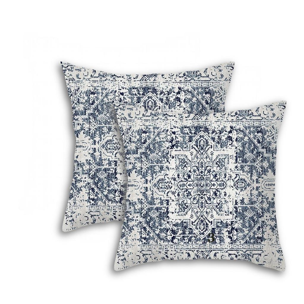 Boho Cushion Covers 18x18 Set of 2 Blue Throw Cushion Covers Outdoor Decorative Linen Cushion Covers for Couch Bed Sofa Cushion Boho Pillowcases
