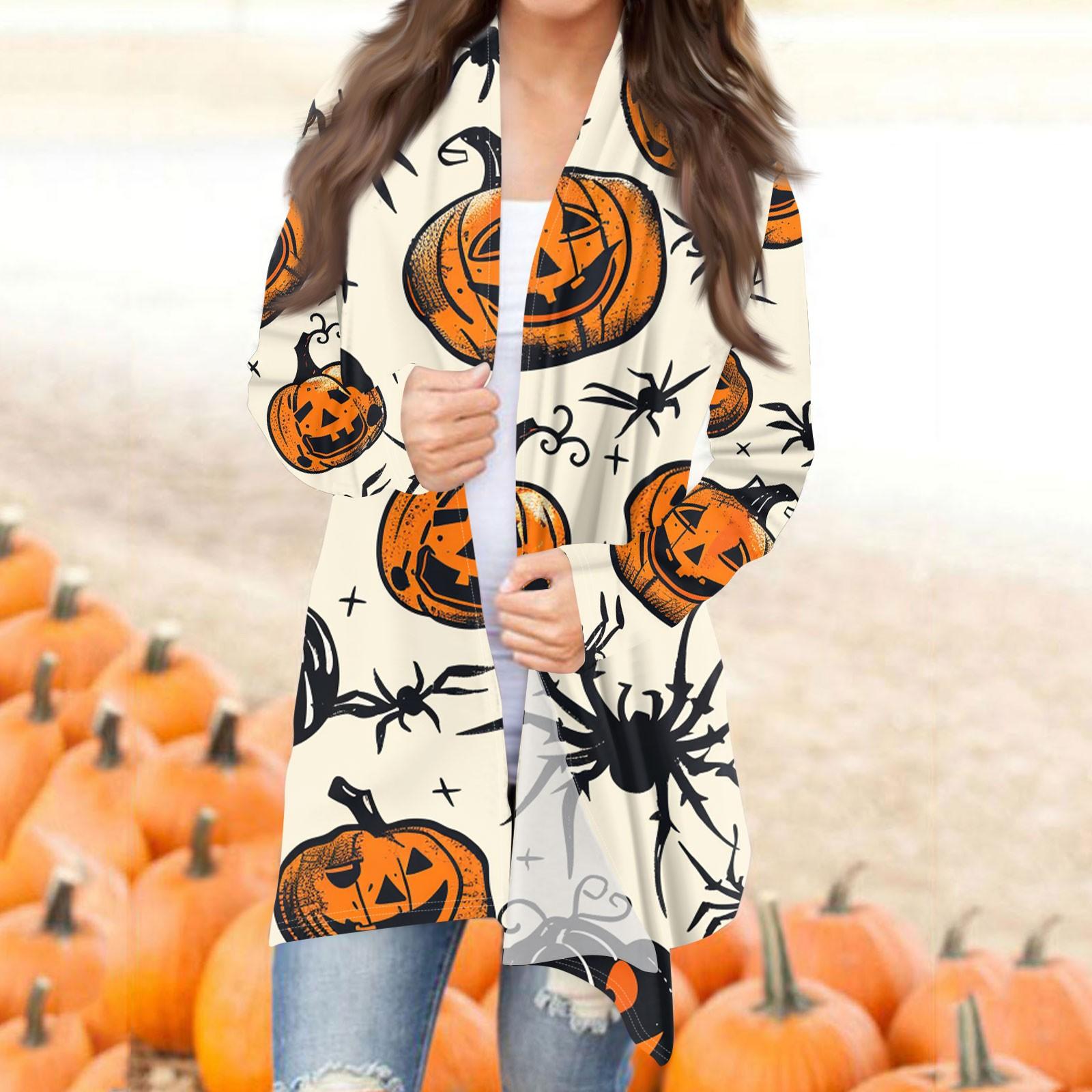 Женская модная повседневная куртка-кардиган средней длины с принтом на Хэллоуин — фото 8