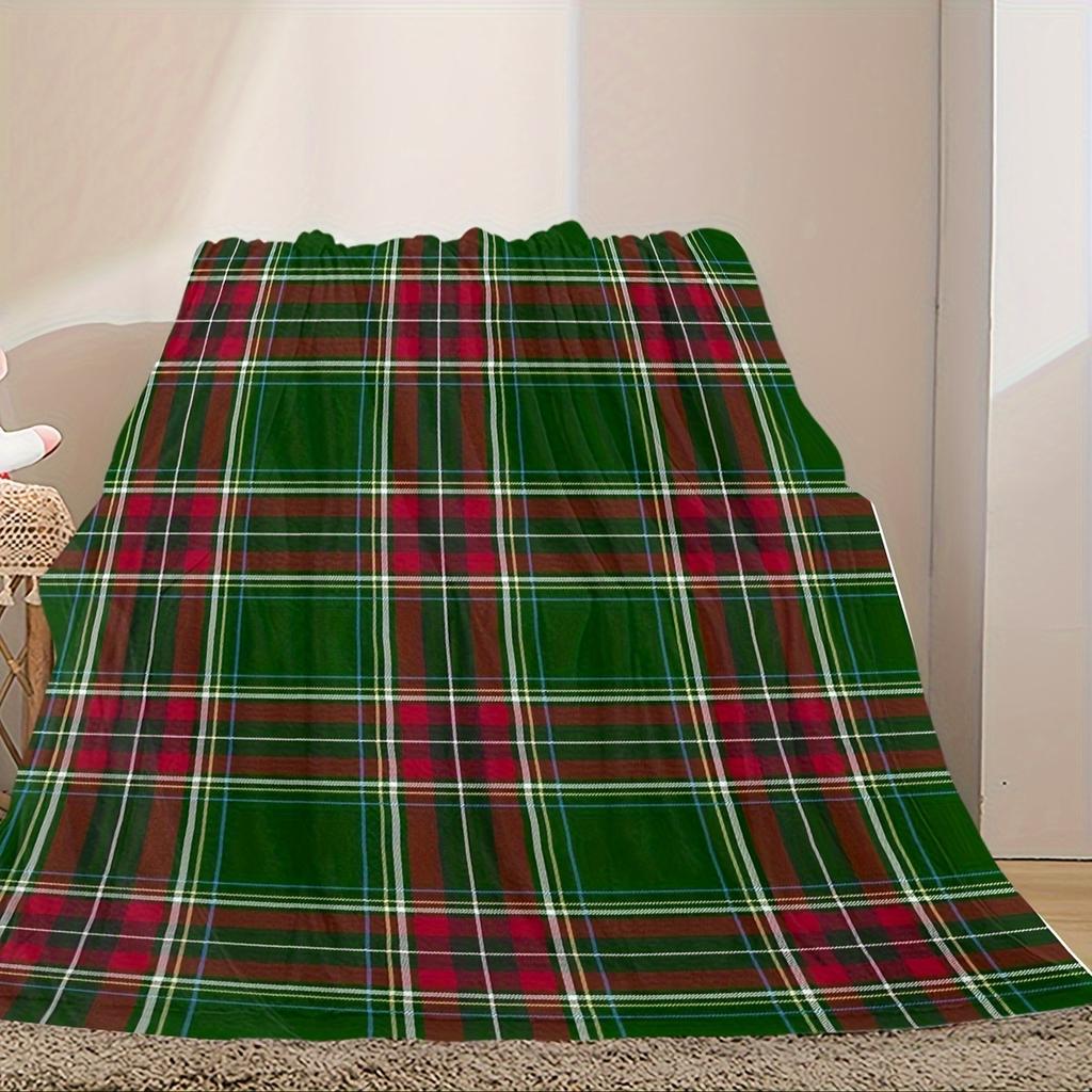 1 Stück Weihnachts-Karo-Kuscheldecke, Grün & Rot Tartan-Design, Gemütliche Feiertagsdekoration für Zuhause, Sofa, Weiche Decke für Weihnachten