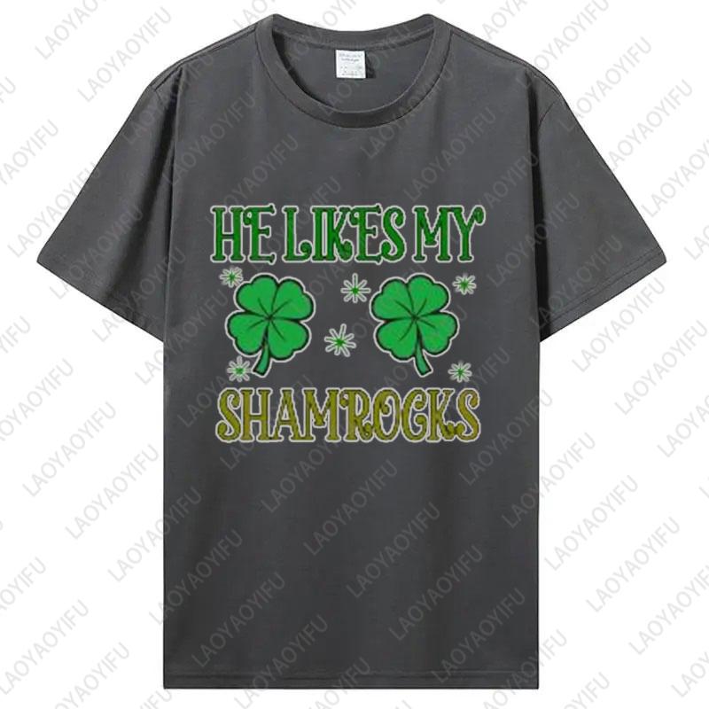 Saint Patricks Day Couple Tee Fun Festival Graphic Simple Style Oneck Printed Unisex Cotton Tshirt Man Women Lovers Clothes