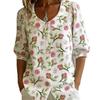 Women Floral Print Loose Peter Pan Collar Button Down Shirt
