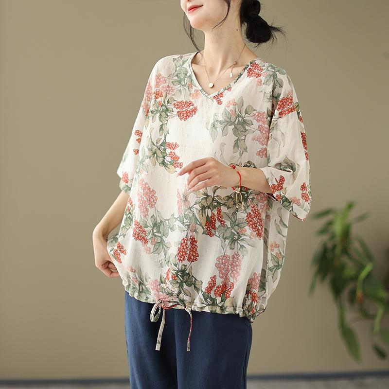 

Летняя свободная женская блузка большого размера с v-образным вырезом и короткими рукавами, футболка с принтом one size