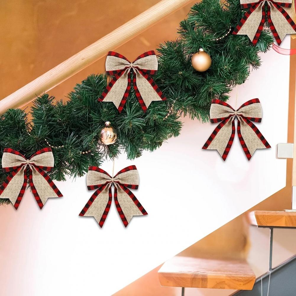 9Pcs Christmas Bows Burlap Plaid Bow Knot Xmas Tree Wreath Bow Decoration Holiday Gift DIY Bows Home Decorations Party Supplies