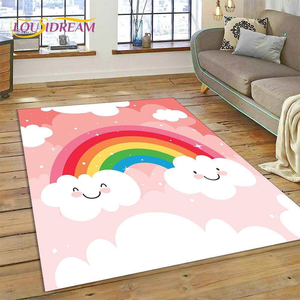 Rainbow 3D Colour Illusion Cartoon Rug Carpet for Living Room Bedroom Home Decor,Floor Mat Non-slip Decoration for Sofa Doormat