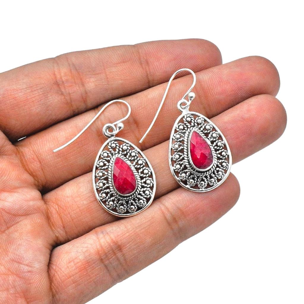 Red Corundum 925 Sterling Silver Statement Earrings