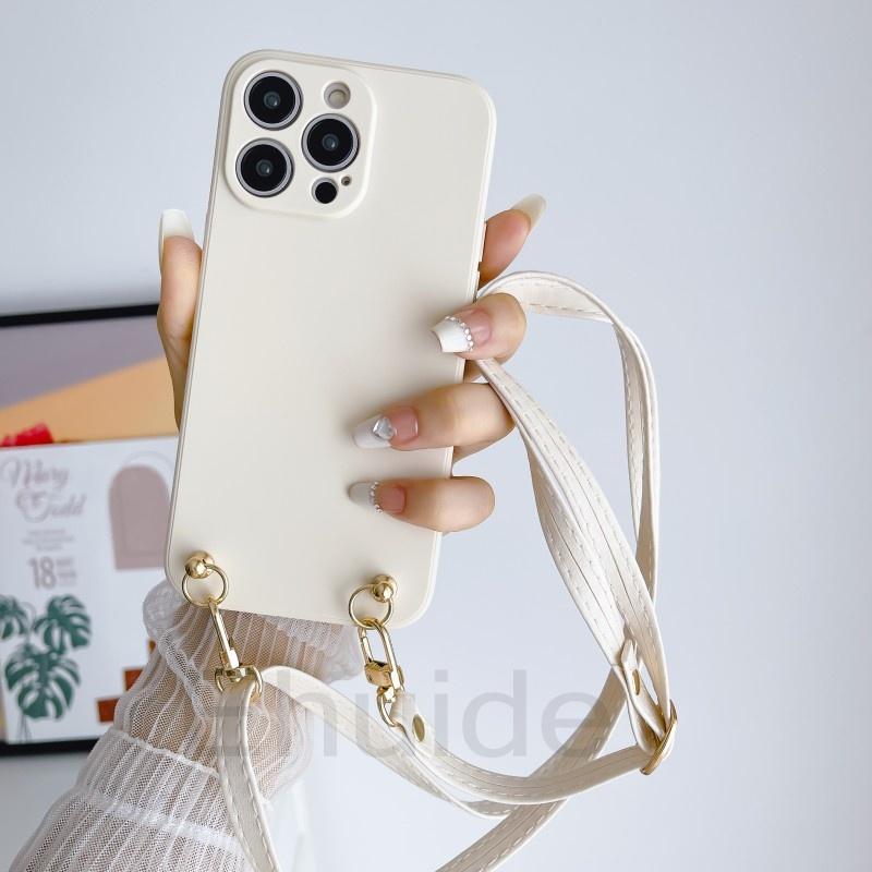 Leather Lanyard Case for Samsung Galaxy S24 S23 Ultra S22 S21 Plus S20 FE Note 20 A54 A14 Crossbody Strap Liquid Silicone Cover