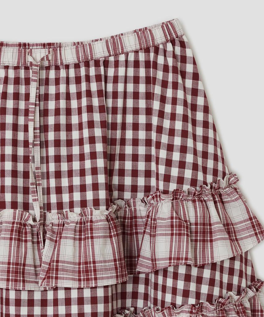Taibseobiseu Voluminous Check Tier Skirt [Red]