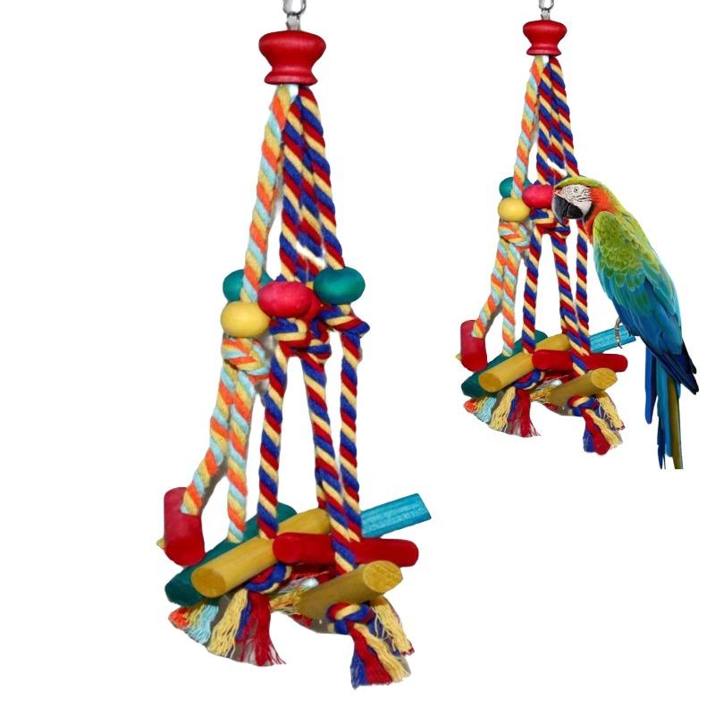 Bird Climbing Chewing Toys Multicolored Natural Wooden Bird Chewing Toys Cage Hanging Rope for Conure Cockatiel Budgies