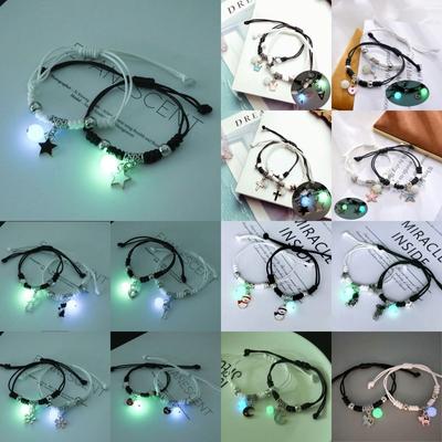 2 Pulseras Joyería Cuentas Luminosas Pulsera para Pareja Cuerda Tejida Pulsera de la Amistad Regalo para Amigo