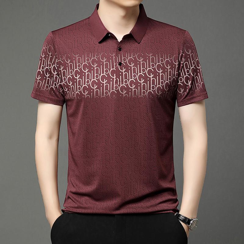 Men's Short Sleeved High End Brand Letter Printed Polo Shirt Summer Business Casual Seamless Cool Lapel T-Shirt Top Men's Wear