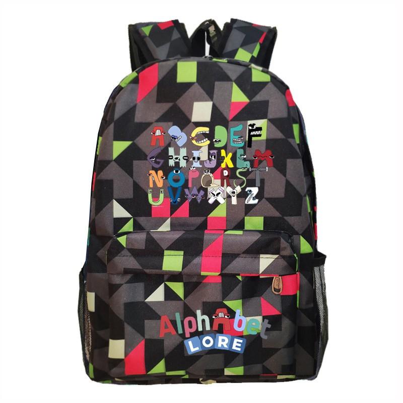 Large Capacity School Backpack Teens With Cartoon Letter Print Lightweight Ergonomic Design Oxford Fabric Adjustable Padded