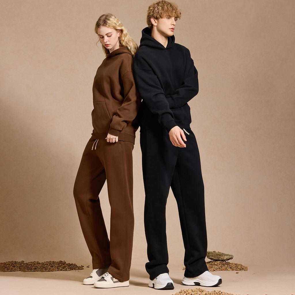 Men's Fleece Sweatpants Long Pants Drawstring Joggers with Hooded Sweatshirt Casual Athletic Set