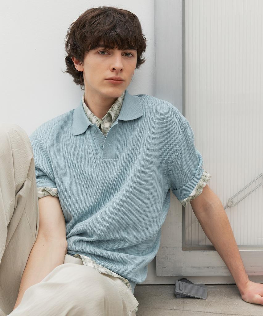 MINDBRIDGE Texture Modified Collar Short Sleeve Knit - 3 Colors