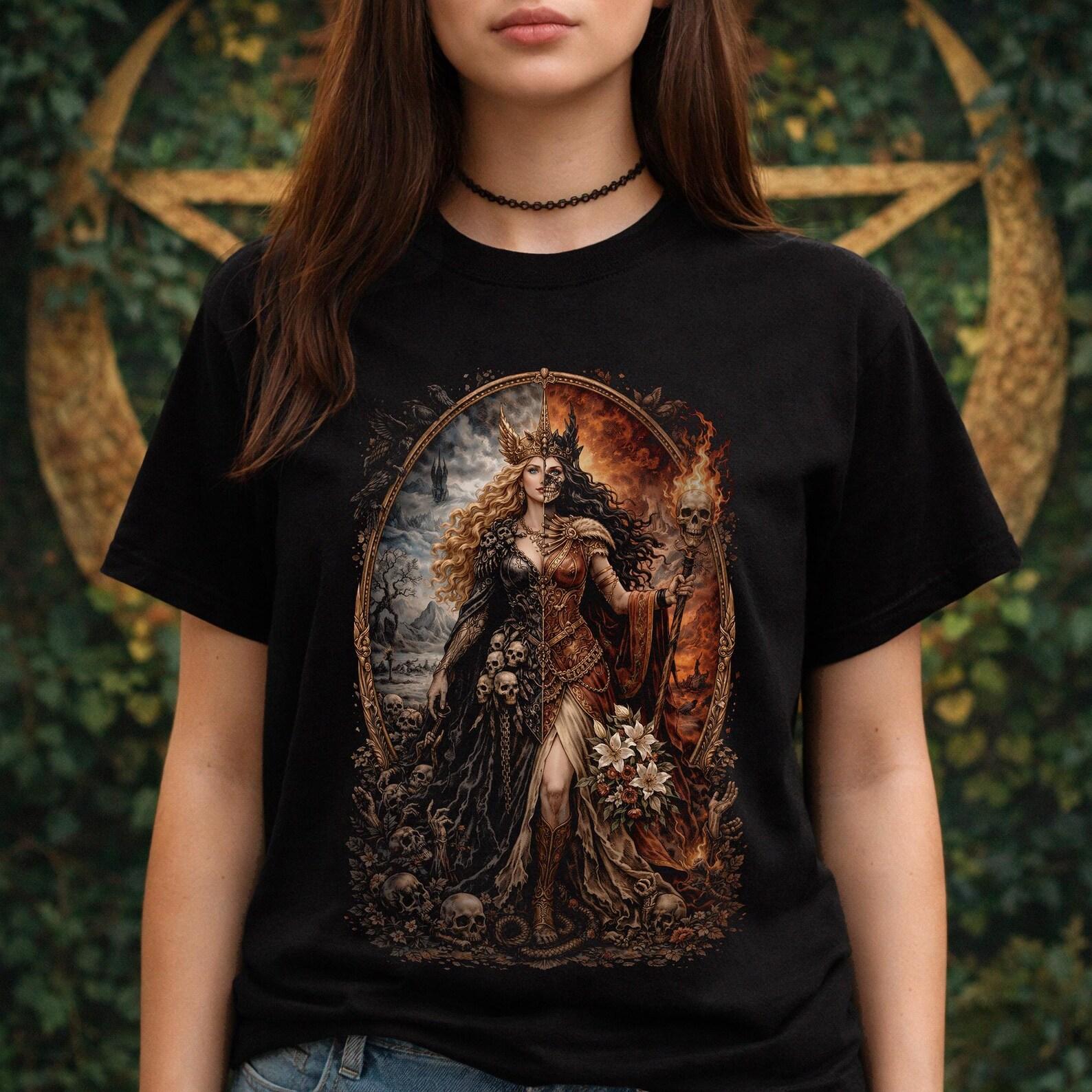 Hel Norse Goddess Shirt: Viking Underworld Dark Goddess Tee | Goddess of Death Hel Shirt | Norse Mythology Fan Gift | Metal Gothic Clothing M