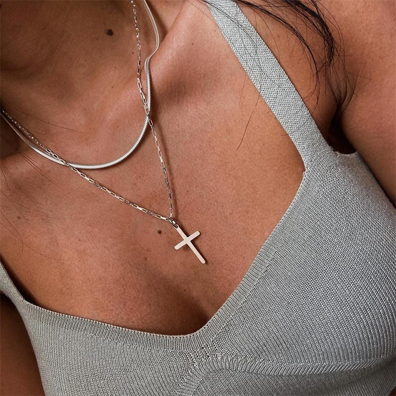 Cross Pendant Necklace For Men Boys Golden Plated  Color Simple Twisted Chain Fashionable Jewelry Beach Party Gift